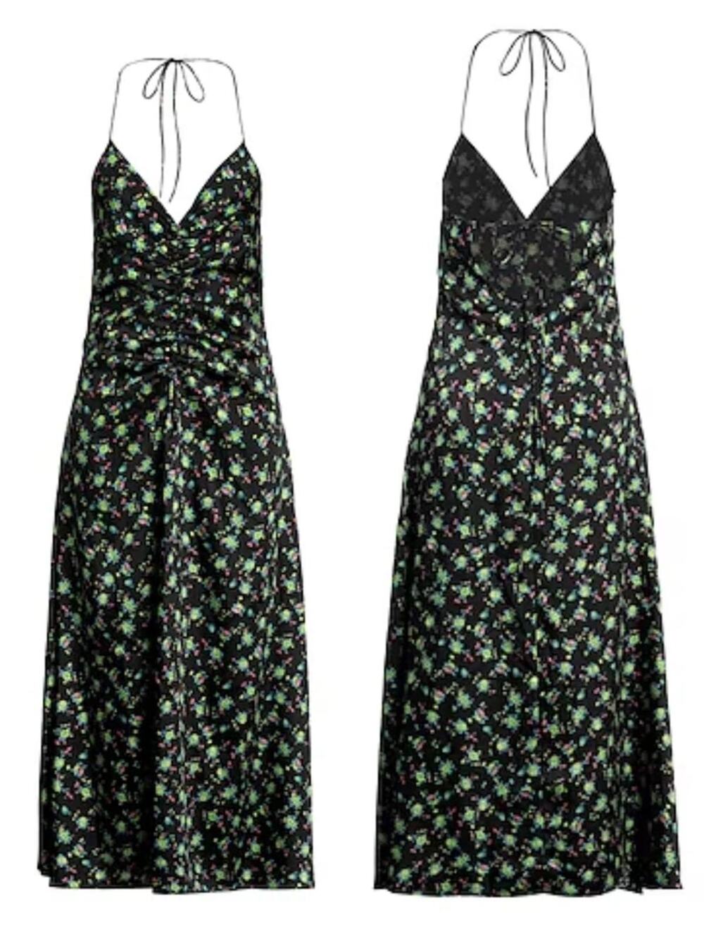 NWT Sandro Paola Black Floral Rushed Midi Slip Dress Scoop Back size 42